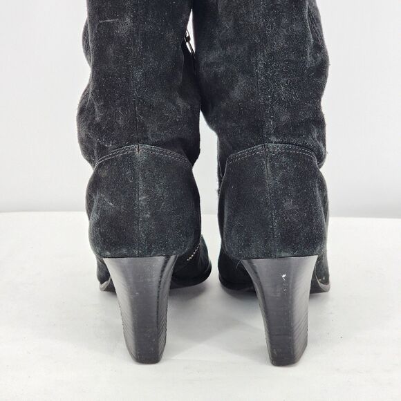 Michael Kors Buckle Suede Leather Black Tall Heeled Boots Size 10 - Picture 13 of 14